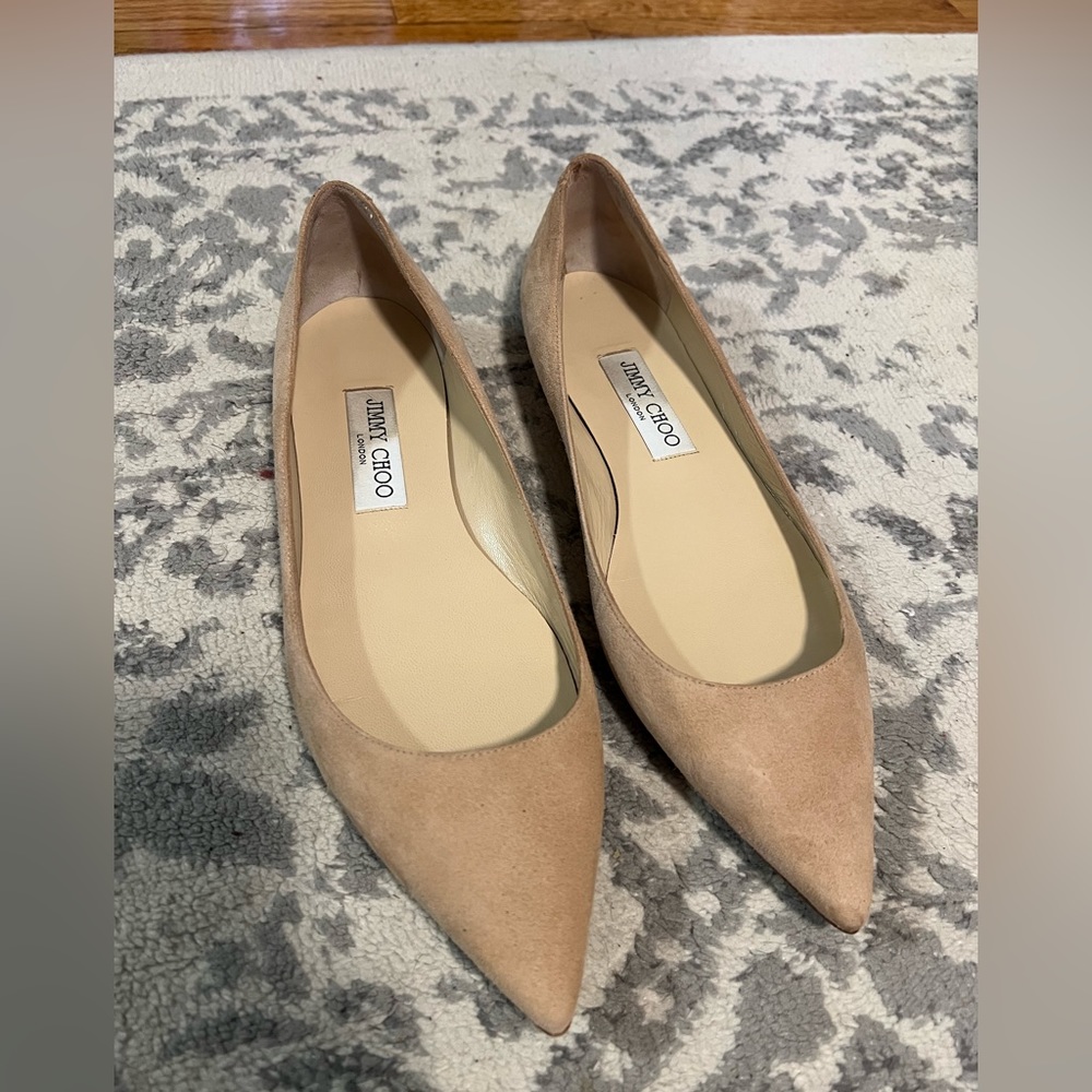 Jimmy Choo Beige Suede Pointed-Toe Flats